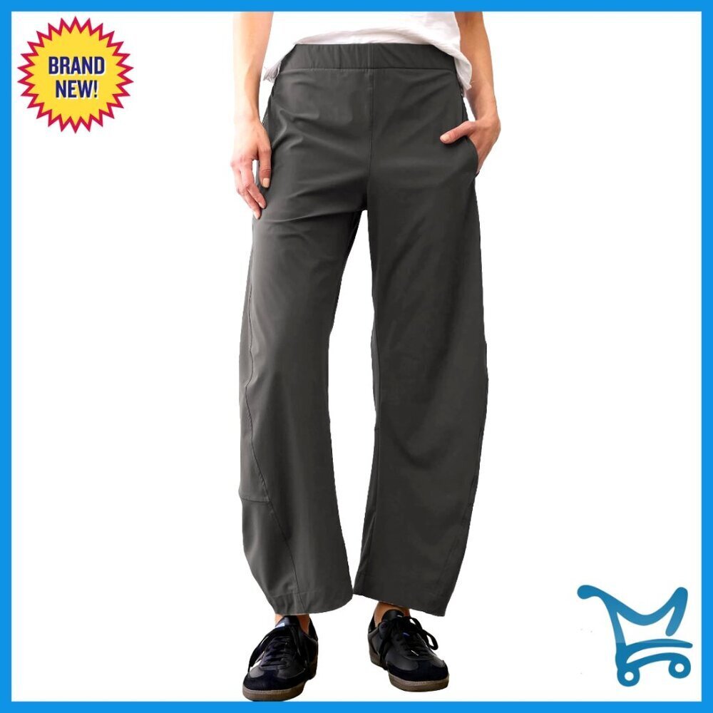 Elastic Waist Barrel Pants Tapered Leg Lounge Work Trousers with Pockets